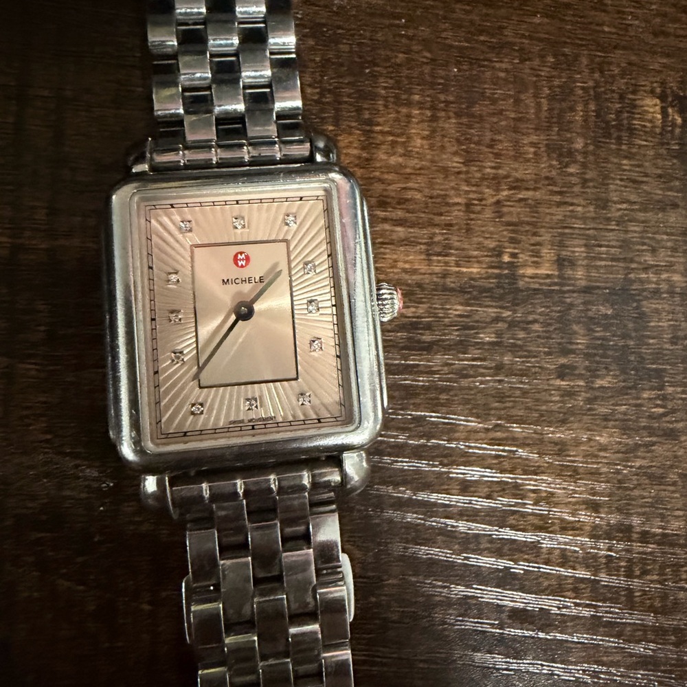 Michele Silver Watch with Crystal Details